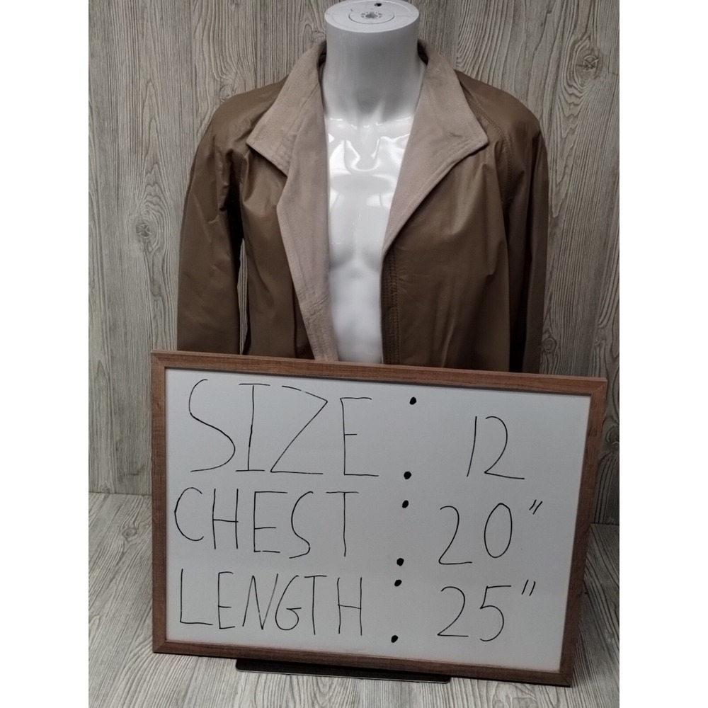 VINTAGE Jordache Women Jacket Size 12 Brown Leather Shell Open Front READ - Picture 6 of 6